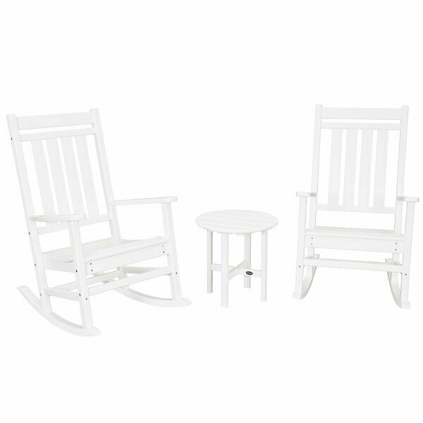 Polywood Estate White 3-Piece Rocking Chair Set with Round Side Table 633PWS4711WH